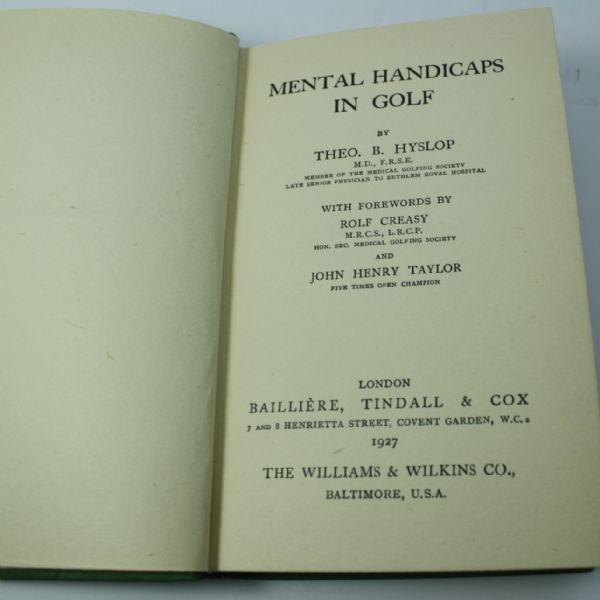 1927 Golf Book 'Mental Handicaps in Golf' by Theo B. Hyslop