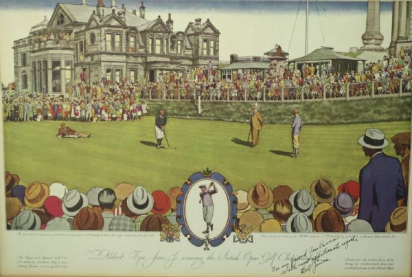Bobby Jones Signed 1930 Currier & Ives British Open @ St. Andrews - RARE! PSA #W06405