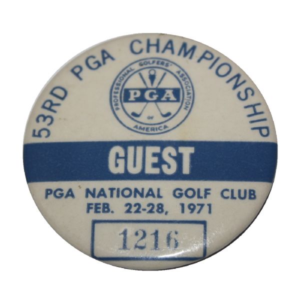 1971 PGA Championship Guest Badge - Nicklaus' 9th Major Win 
