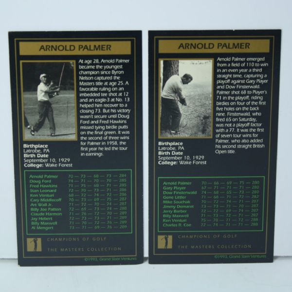 Arnold Palmer Signed GSV 1958 and 1962 Golf Cards JSA COA