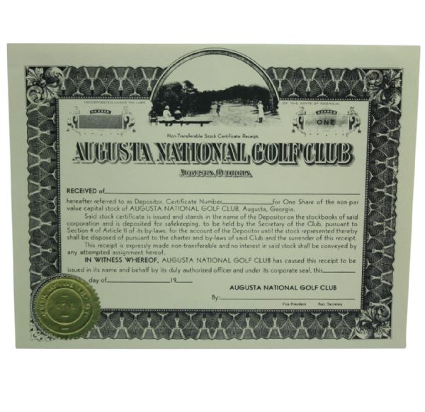 Vintage Augusta National Certificate