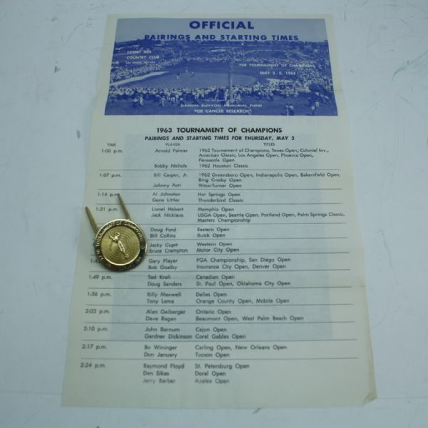 1964 PGA TOUR TOC Money Clip & 1963 TOC Pairings Sheet - Nicklaus Back to Back Victories