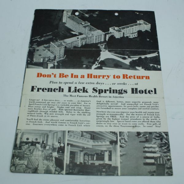 1937 Midwest Amateur Golf Tournament Brochure & Host Site French Lick Springs Resort Vintage Letter