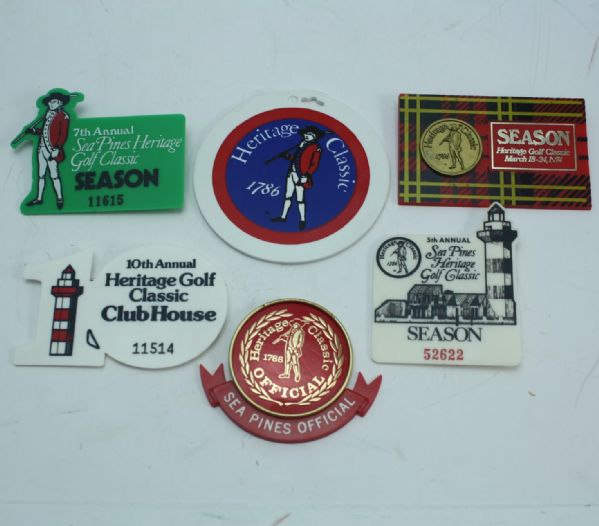 Lot of Six Vintage Heritage Classic PGA Tour 1970’s Tournament Badges & Official Badge