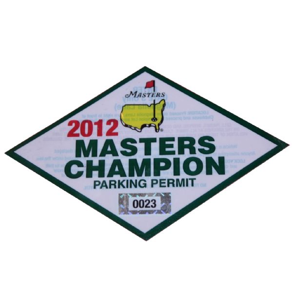 2012 Masters Champion Parking Permit 