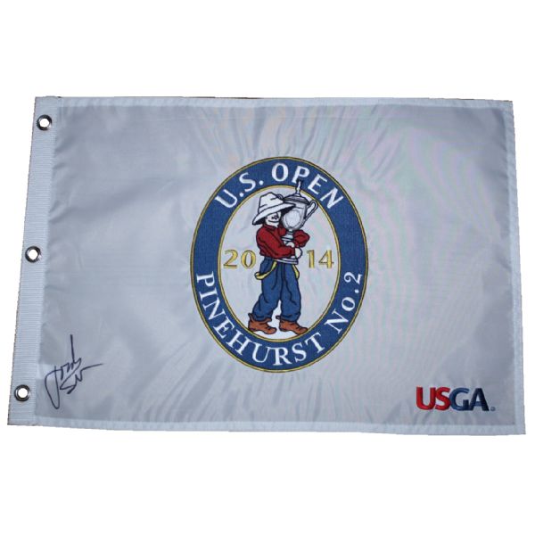 Jordan Spieth Signed 2014 US Open White Embroidered Flag JSA COA