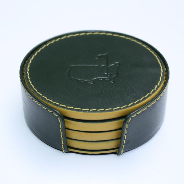 Set of Four Green and Yellow Genuine Leather Trafalgar Undated Coasters