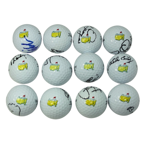 Lot of Twelve Masters Logo Golf Balls Signed by Champs JSA COA