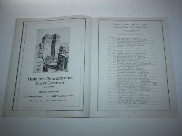 1934 US Open Program-Fully Intact With Strong Binding-One to Own!