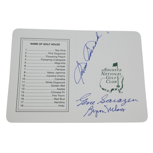 Sarazen, Snead, and Nelson Signed Augusta National Scorecard with Photo JSA COA