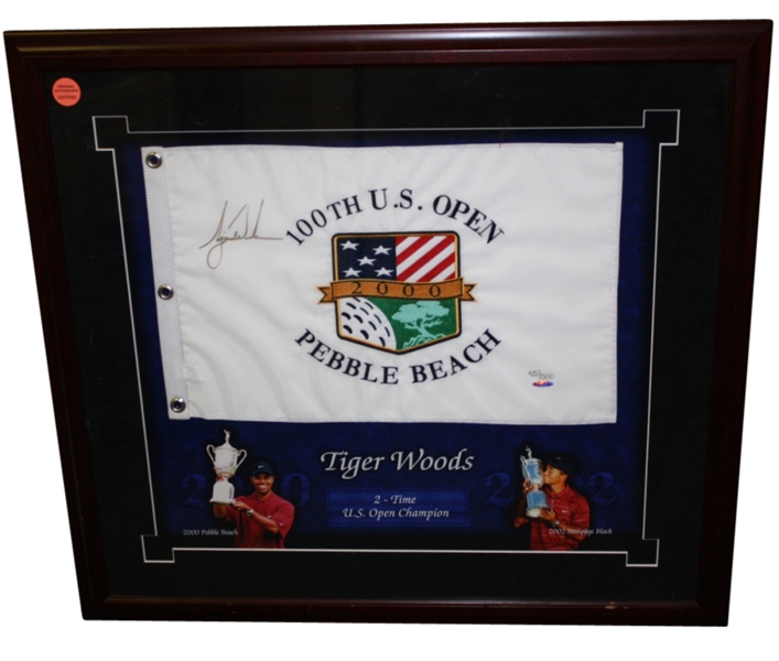 Tiger Woods Signed Ltd Ed 100th US Open at Pebble Beach Flag UDA 415/500 #BAJ09881