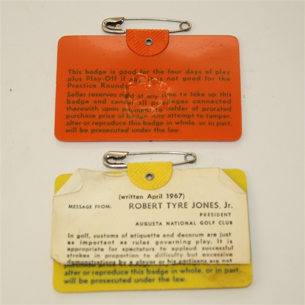 Lot of Two Masters Tournament Badges - 1971 and 1973