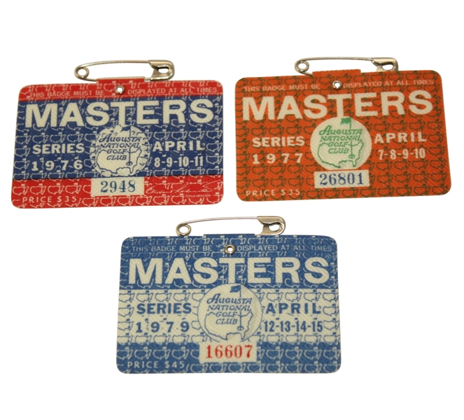 Lot of Three Masters Tournament Badges - 1976, 1977, & 1979
