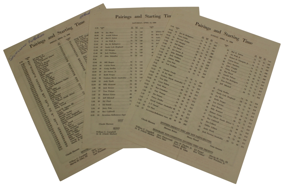 1980-1989 Masters Pairing Sheets - 24 Total - Multiple Days For Each - Missing 1986