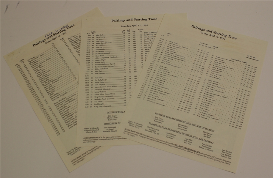 1990-1999 Masters Pairing Sheets - 29 Total - Multiple Days For Each