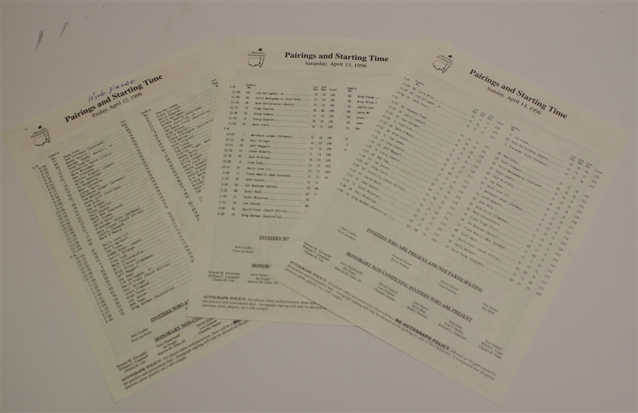 1990-1999 Masters Pairing Sheets - 29 Total - Multiple Days For Each