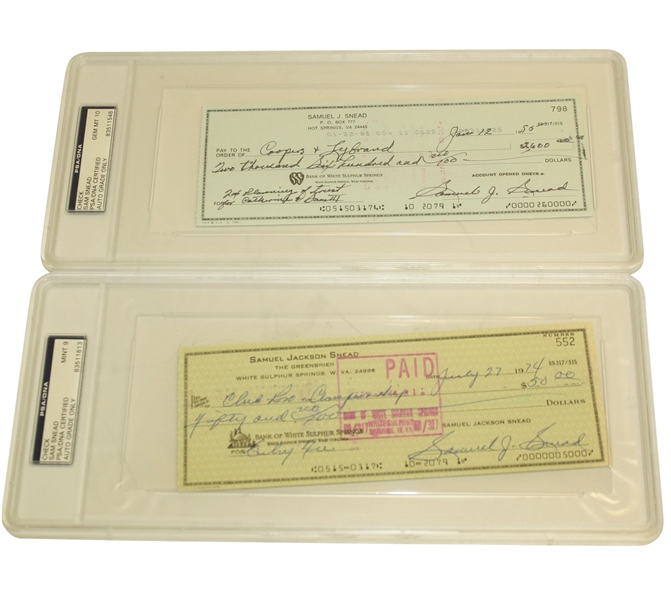 Lot of Two Sam Snead Signed Checks - PSA Encapsulated #83511546 and #83511613