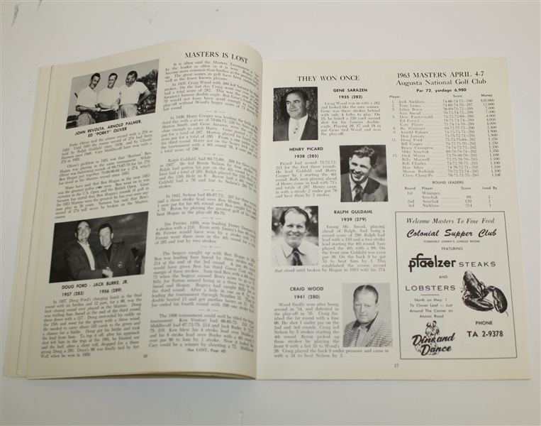 1964 Masters Week Souvenir Book-Arnold Palmer Wins 4th Title @Augusta
