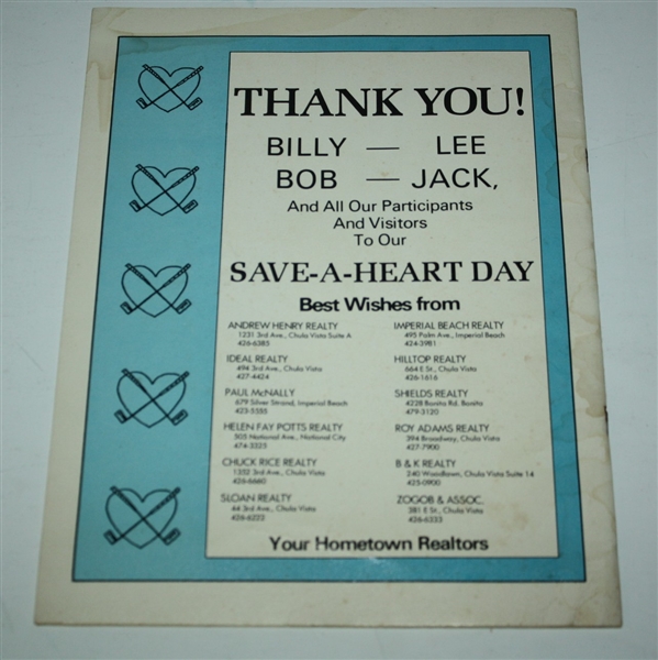 Billy Casper Signed 1973 Save-A-Heart Day Exhibition Golf Program JSA COA