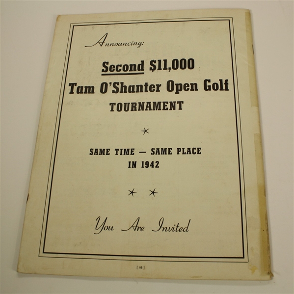 1941 First Tam O'Shanter All American  Program Signed by Winner Byron Nelson JSA COA