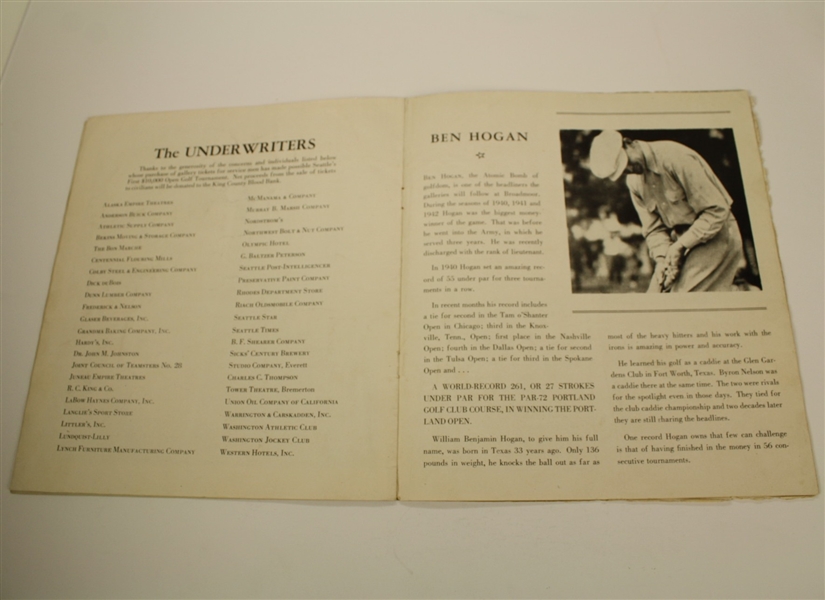 1945 Seattle Open Program - Byron Nelson 17th of record 18 wins that Year!
