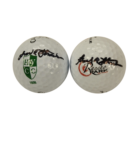 Lot of Two Course Logo Balls Signed by Frank Stranahan from PGA Wins (Durham & LA Opens)