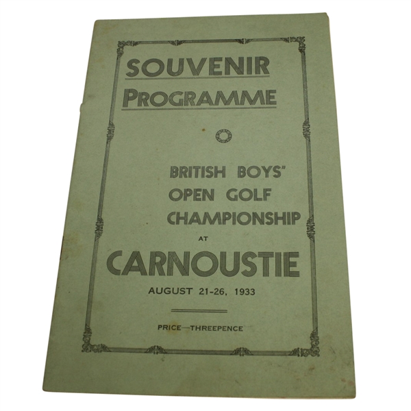 1933 British Boys Open Golf Championship Souvenir Program - Carnoustie