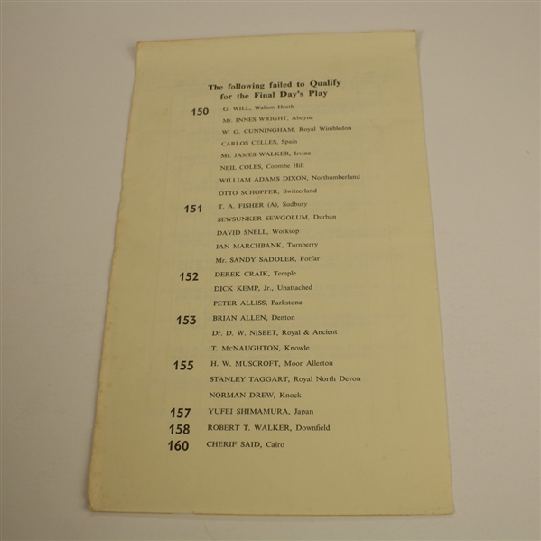 1960 Open Championship Saturday Order of Play Sheet - St. Andrews