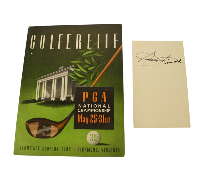 1949 PGA Championship Program at Hermitage CC with Sam Snead Signed 3x5 JSA COA 