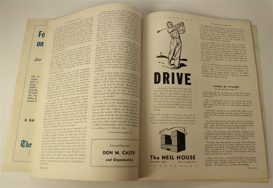 1950 PGA Championship Program at Scioto CC Signed by Winner Chandler Harper JSA COA