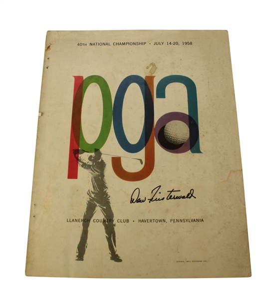 1958 PGA Championship Program at Llanerch CC Signed by Dow Finsterwald JSA COA