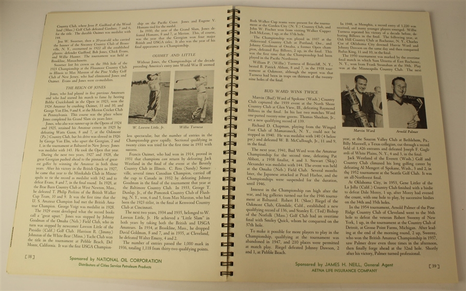 1955 US Amateur Championship Program with Harvie Ward Cut - Country Club of Virginia JSA COA