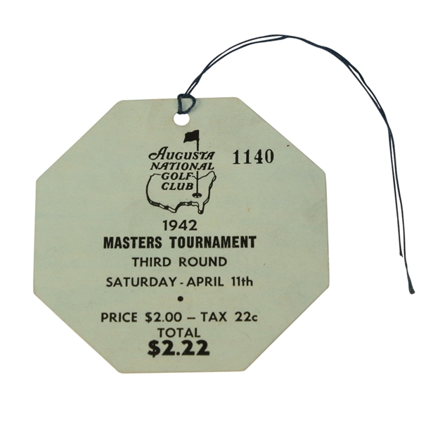 1942 Masters Tournament Saturday Ticket #1140 - Nelson Victory