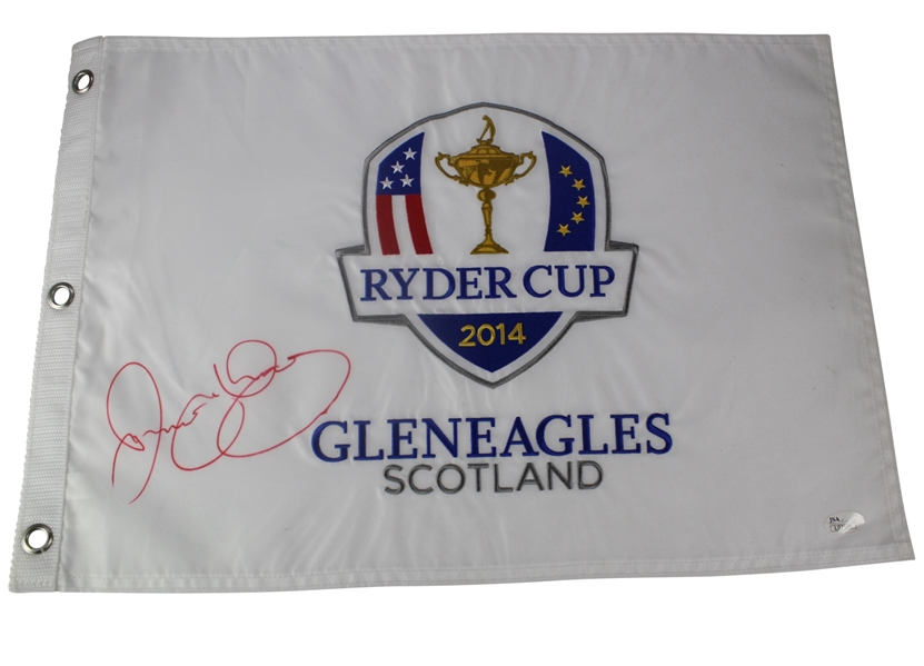 Rory McIlroy Signed 2014 Ryder Cup Embroidered Gleneagles Flag JSA #L07526