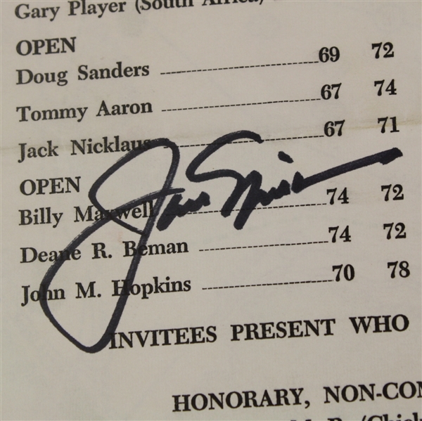 Jack Nicklaus Signed 1965 Masters Sunday Pairing Sheet - 2nd Victory JSA COA