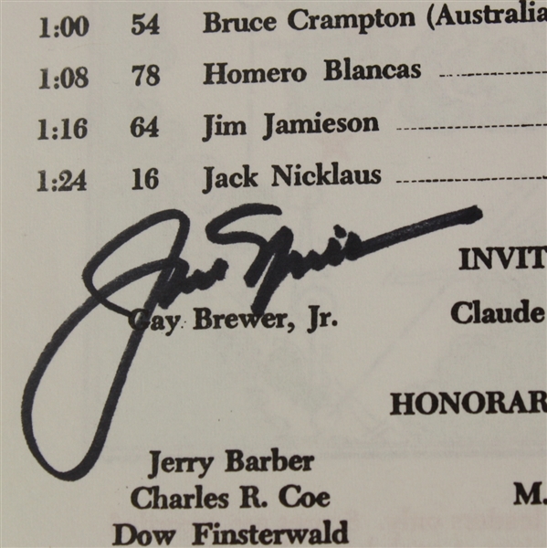 Jack Nicklaus Signed 1972 Masters Sunday Pairing Sheet - 4th Victory JSA COA