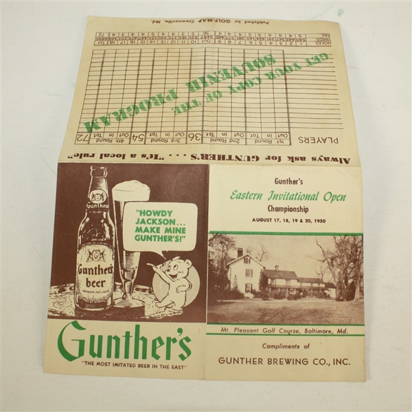 1950 Eastern Invitational Open Championship Ticket, Pairing Sheet, and Scorecard - Lloyd Mangrum Victory