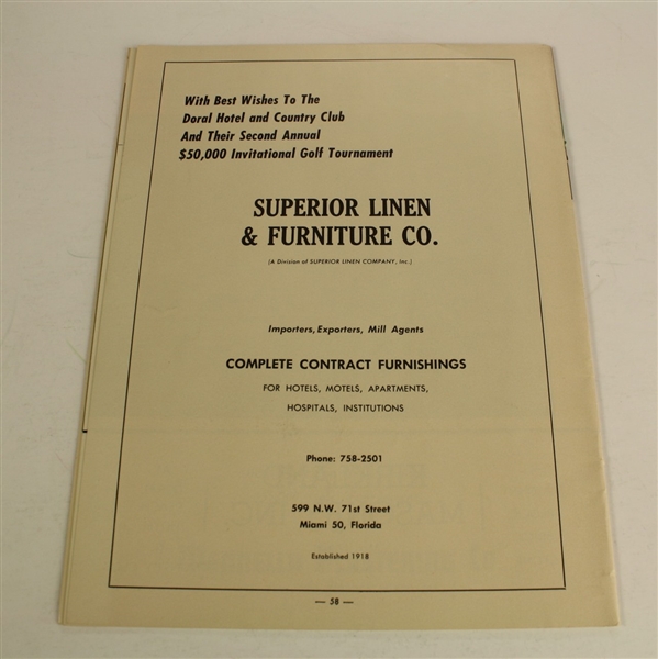 1962 Doral Blue Course Porgram Signed by Billy Casper JSA COA