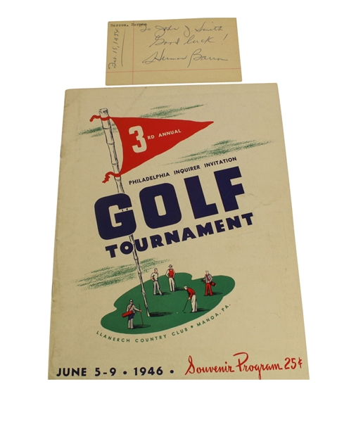 1946 Third Annual Philadelphia Inquirier Inviation Tournament Program with Herman Barron Cut Sig JSA COA