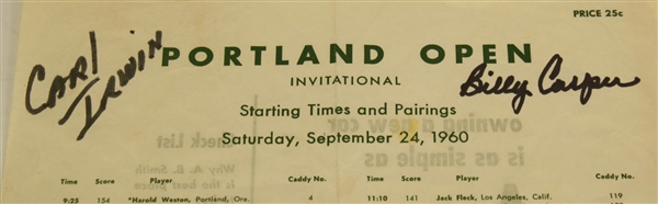 1960 Portland Open Invitational Pairing Sheet Signed by Billy Casper JSA COA