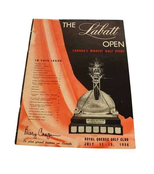 1956 The Labatt Open Tournament Official Program Signed by Billy Casper JSA COA