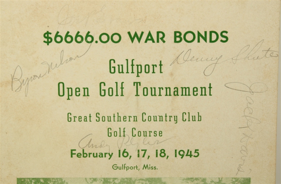 1945 Gulfport Open Tournament Program Mutli-Signed JSA COA