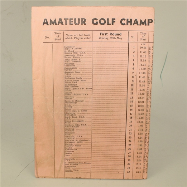 1952 Amateur Golf Championship Bracket and Pairings