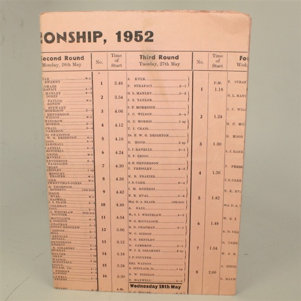 1952 Amateur Golf Championship Bracket and Pairings