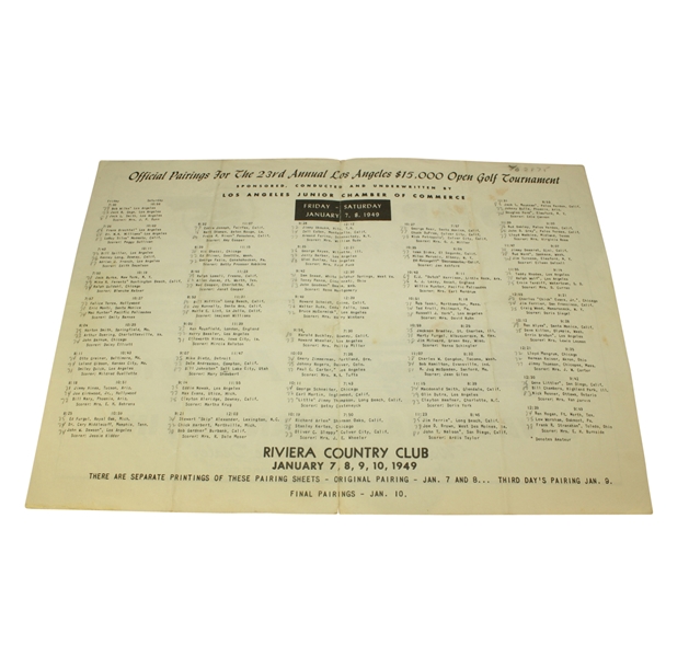 1949 Los Angeles Open Saturday Pairing Sheet