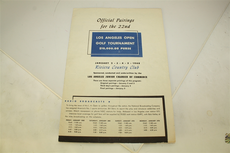 1948 Los Angeles Open Sunday Pairing Sheet