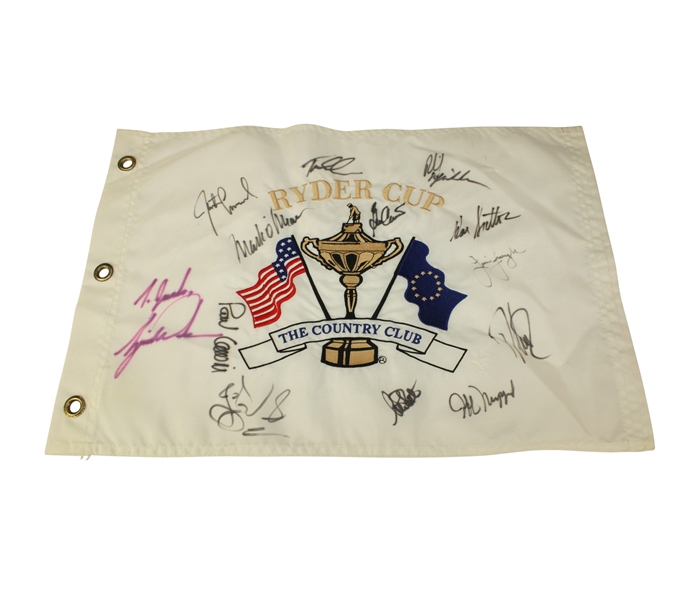 1999 Ryder Cup 'Battle at Brookline' Flag Signed by 11 US Team/ 2 Euros Team Members