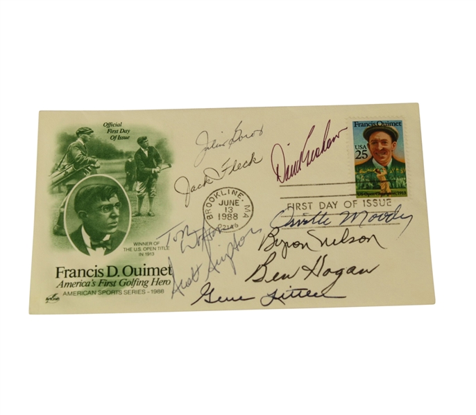 1988  Ouimet First Day Issue Cachet Signed by 9 U.S. Open Champs-Hogan, Nelson 