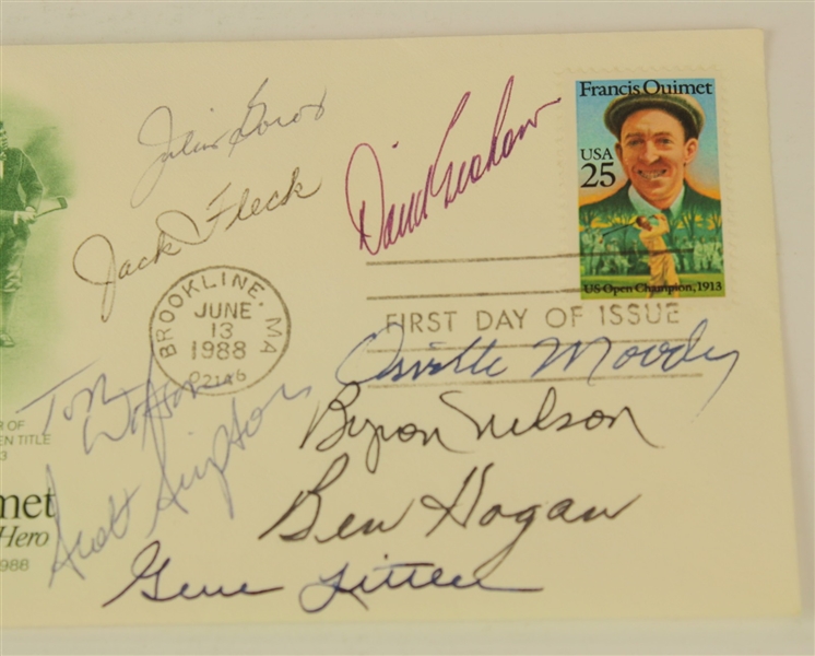 1988  Ouimet First Day Issue Cachet Signed by 9 U.S. Open Champs-Hogan, Nelson 