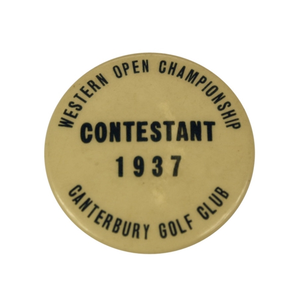 1937 Western Open Championship Contestant Pin - Canterbury - Guldahl Winner
